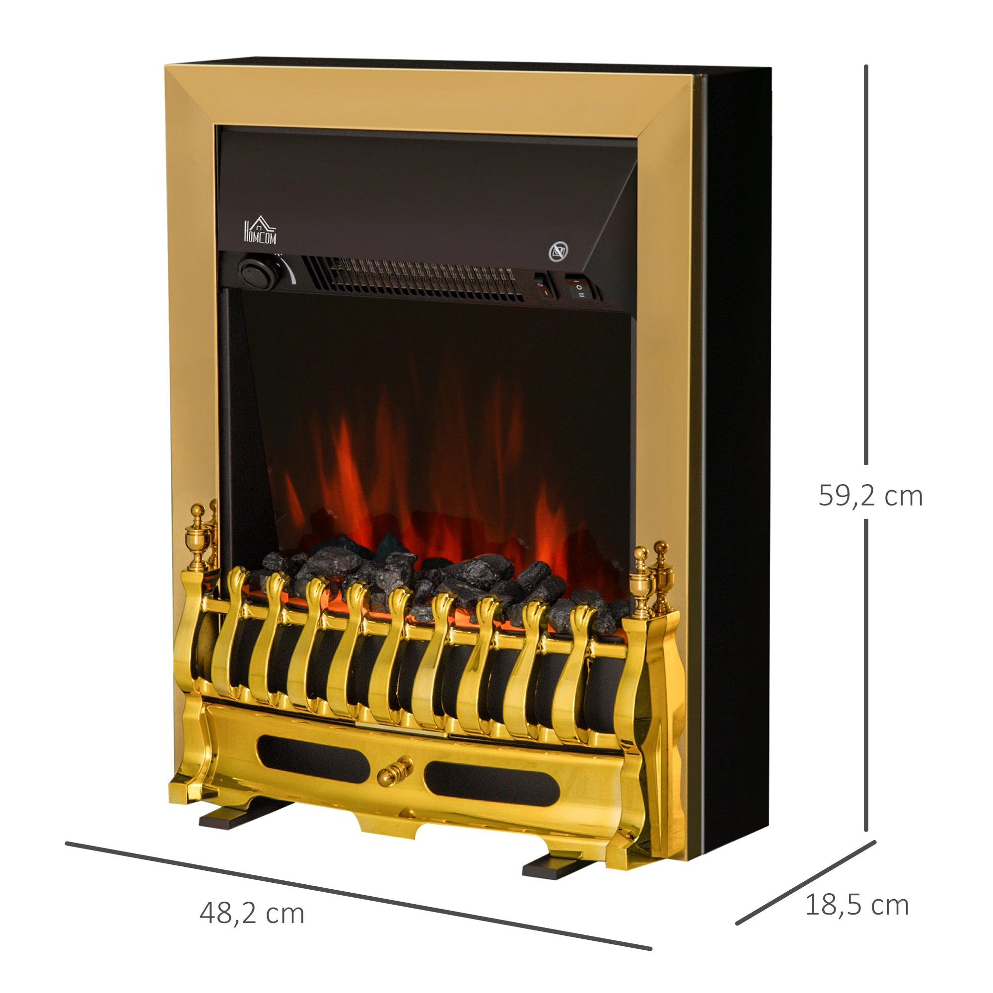 Electric Fireplace, Freestanding Flame Effect 1000/2000W, Gold