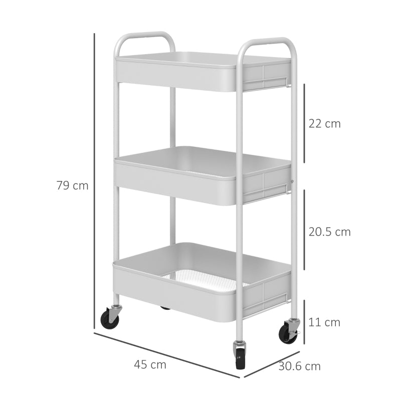 Three-Tier Storage Trolley, Steel, White