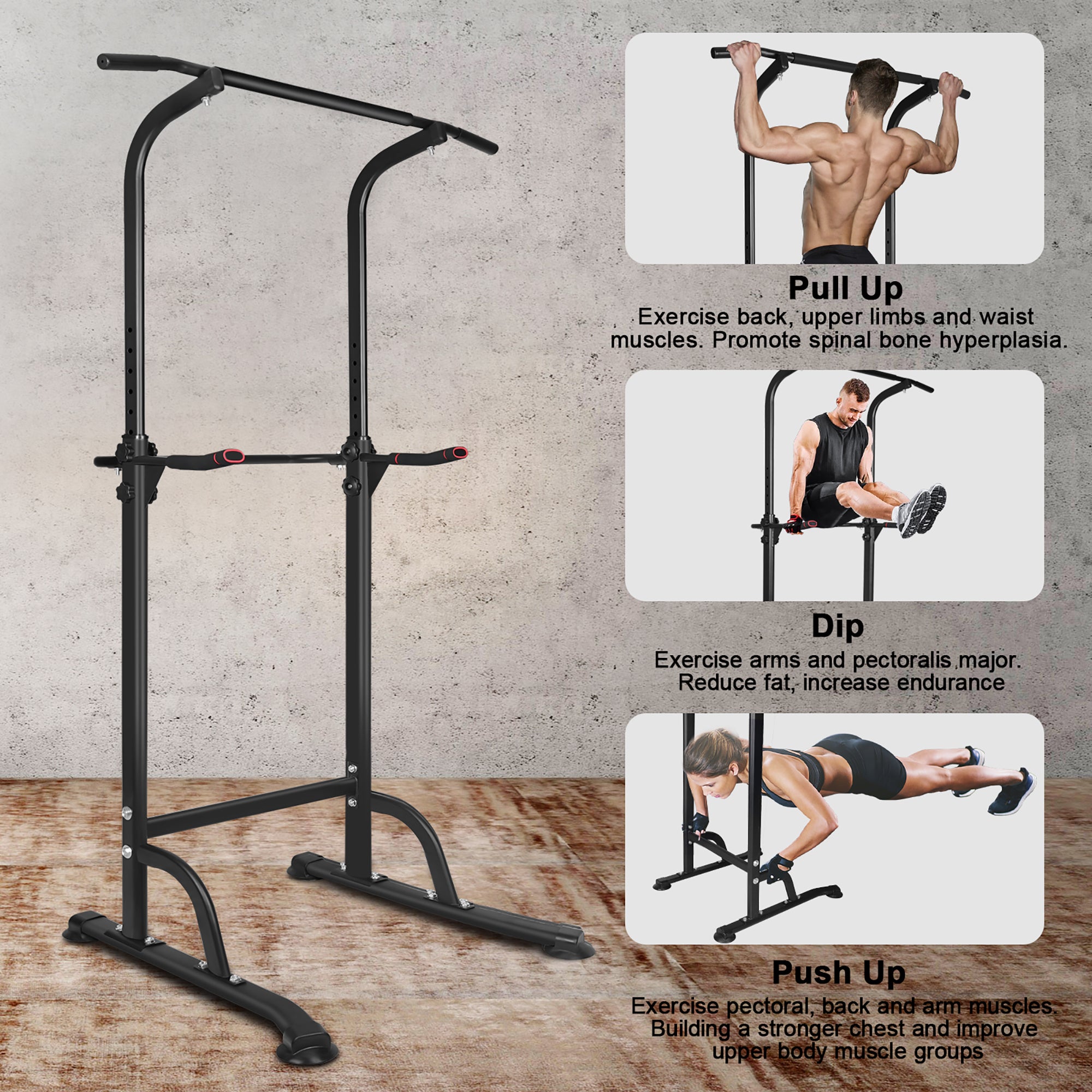 Sport Power Tower, Adjustable Dip Station & Pull Up Bar, 330lbs Capacity, Space-Saving Home