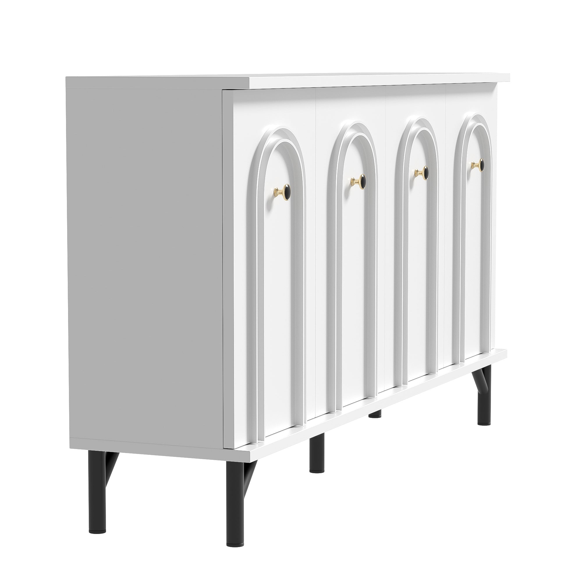 Sideboard, 4-Door with Curved Front, Adjustable Shelves, White