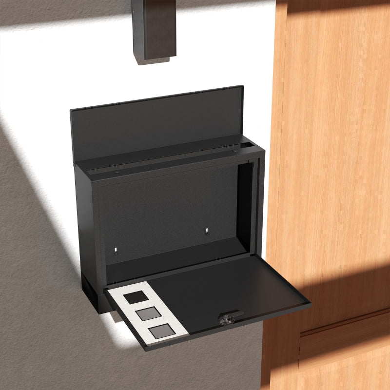 Wall Mounted Letterbox, Weatherproof Modern with 2 Keys Black Steel
