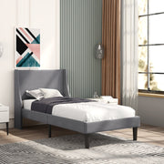 3ft Single Upholstered Bed in Soft Grey Linen with Winged Headboard & Slatted Base