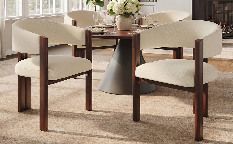 Ergonomic Dining Chairs Set of 4 with Thick Padding and Height-Adjustable Feet, Wood Look