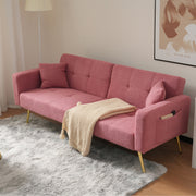 Sofa Bed, 3 Adjustable Backrest Angles, Gold Legs, Cushions & Side Storage Pockets