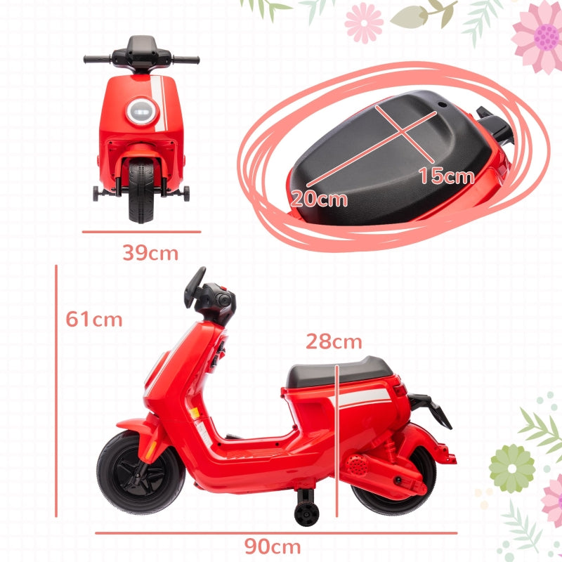 AIYAPLAY 6V Electric Motorcycle for Kids, with Headlight, Music, Training Wheels, Red