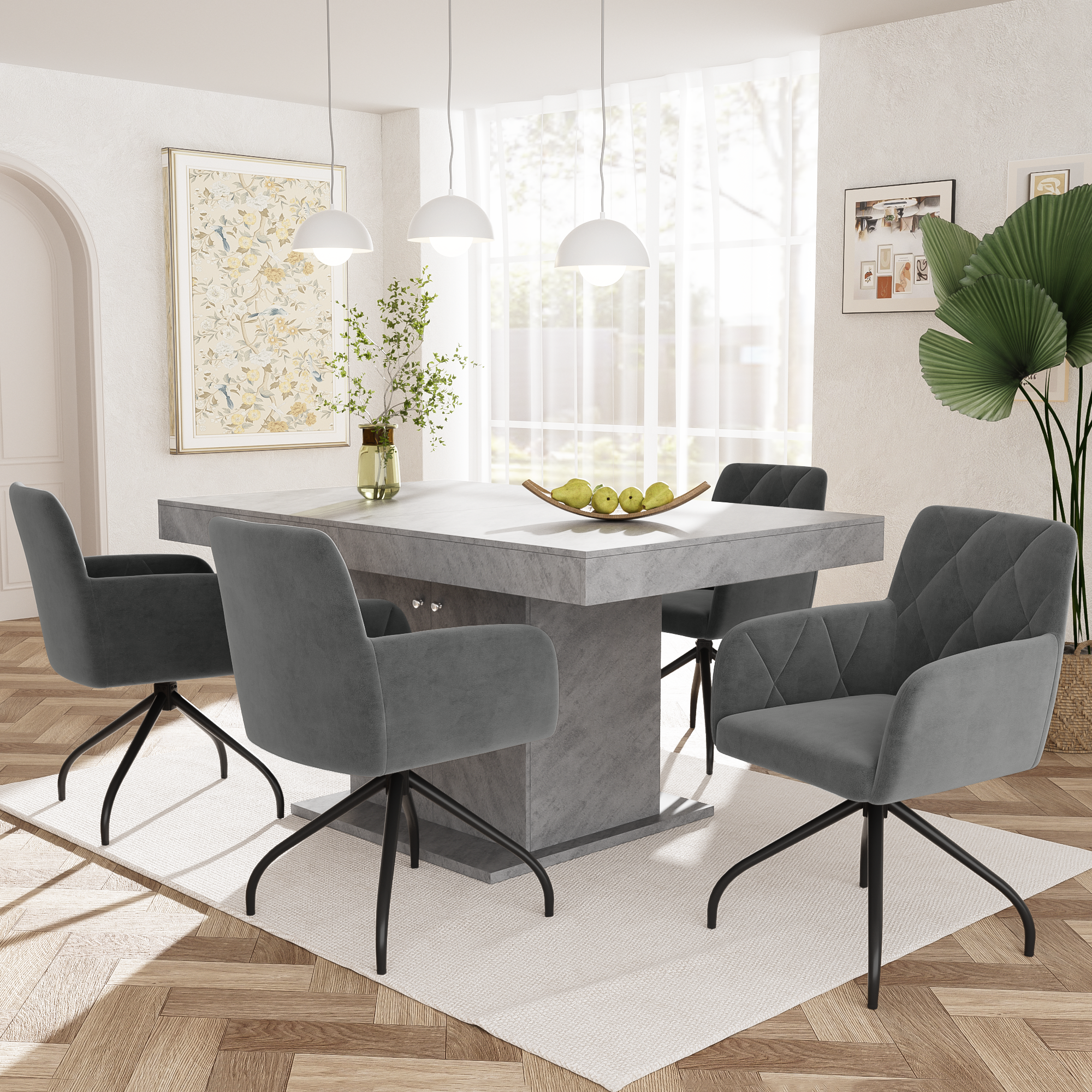 360° Swivel Dining Chairs, Set of 6 with Diamond Pattern and Lumbar Support, Anthracite Velvet