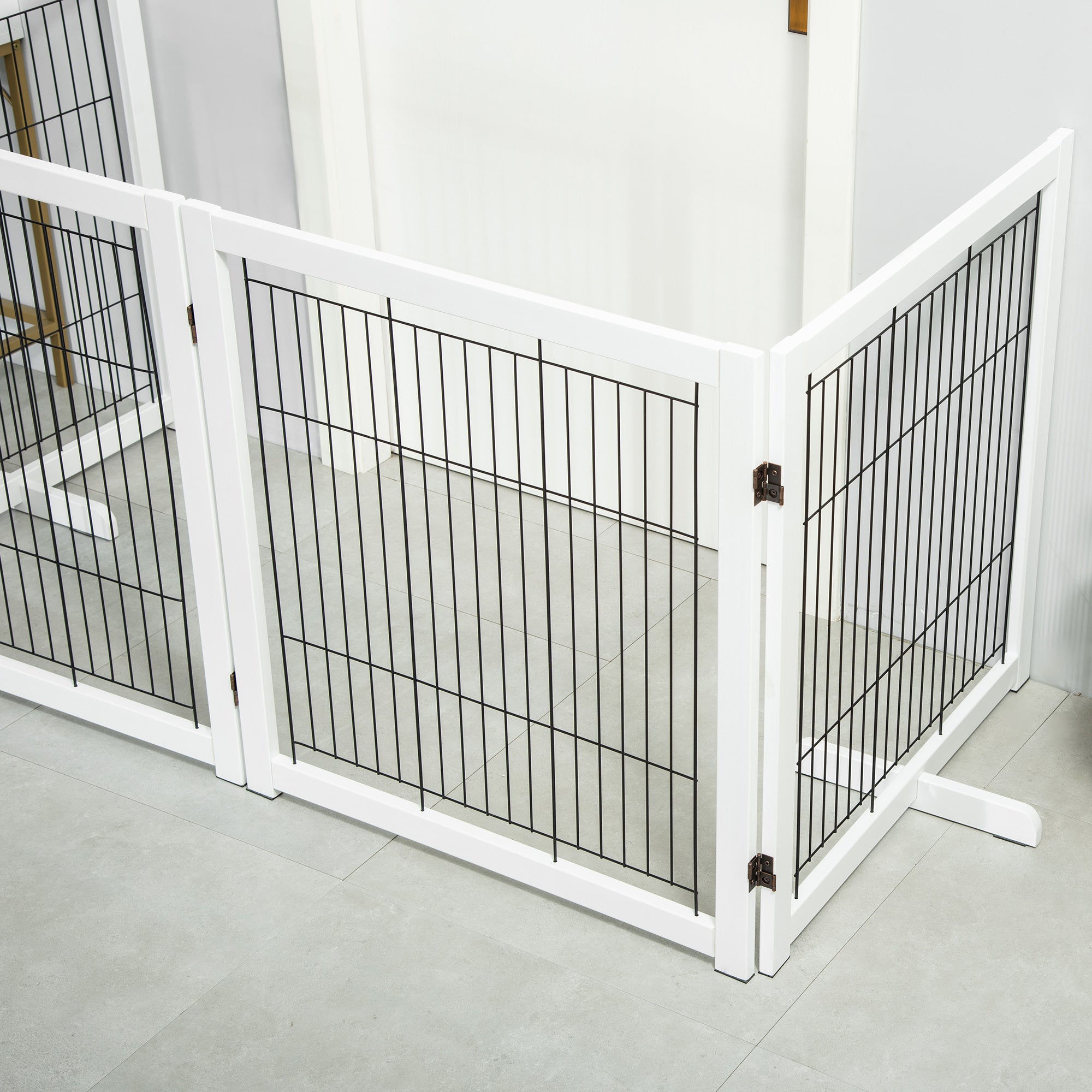 Wooden Dog Gate, Safety Gate, 305 x 35.5 x 82 cm, White Steel