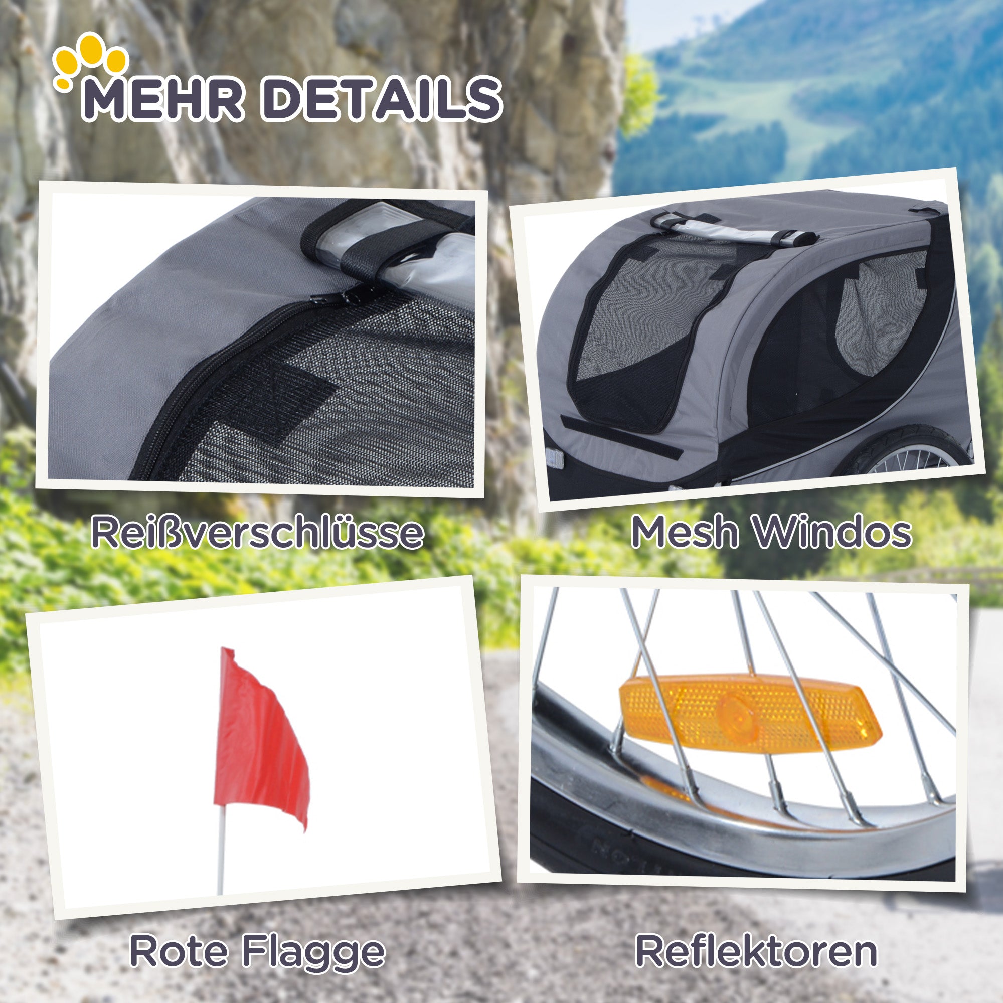 Dog Trailer Bicycle Transporter 130x73x90cm, Grey/Black