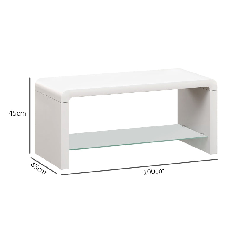Curved Two-Tier Coffee Table, High Gloss White