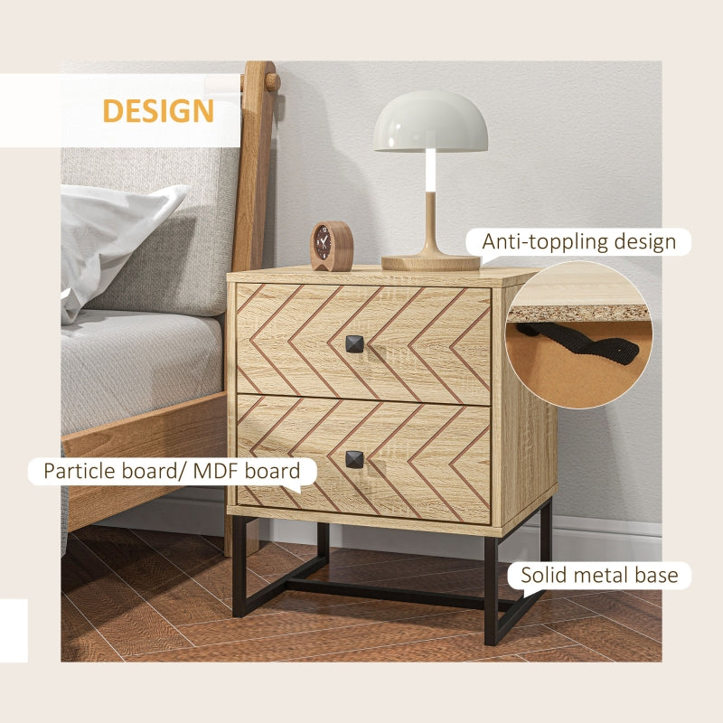 Bedside Table Nightstand Two-Drawer Zig Zag Storage Natural