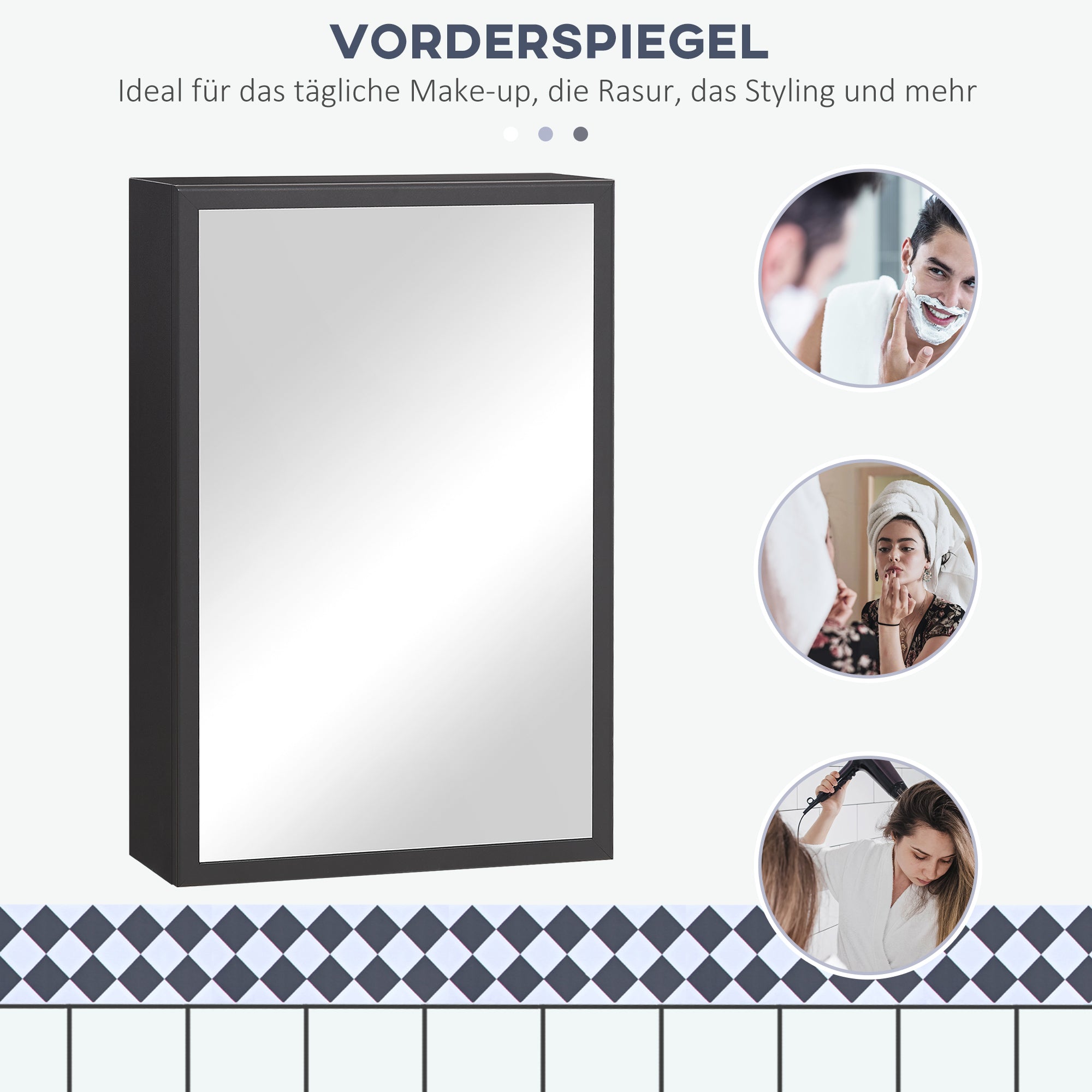 Wall-Mounted Mirror Cabinet, 3 Shelves 40x15x60 cm, Black