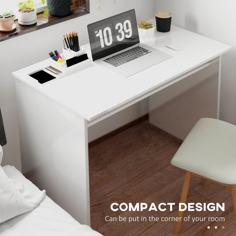 Computer Table, 90 x 50cm Modern Office Desk with Storage Shelf, High Gloss White