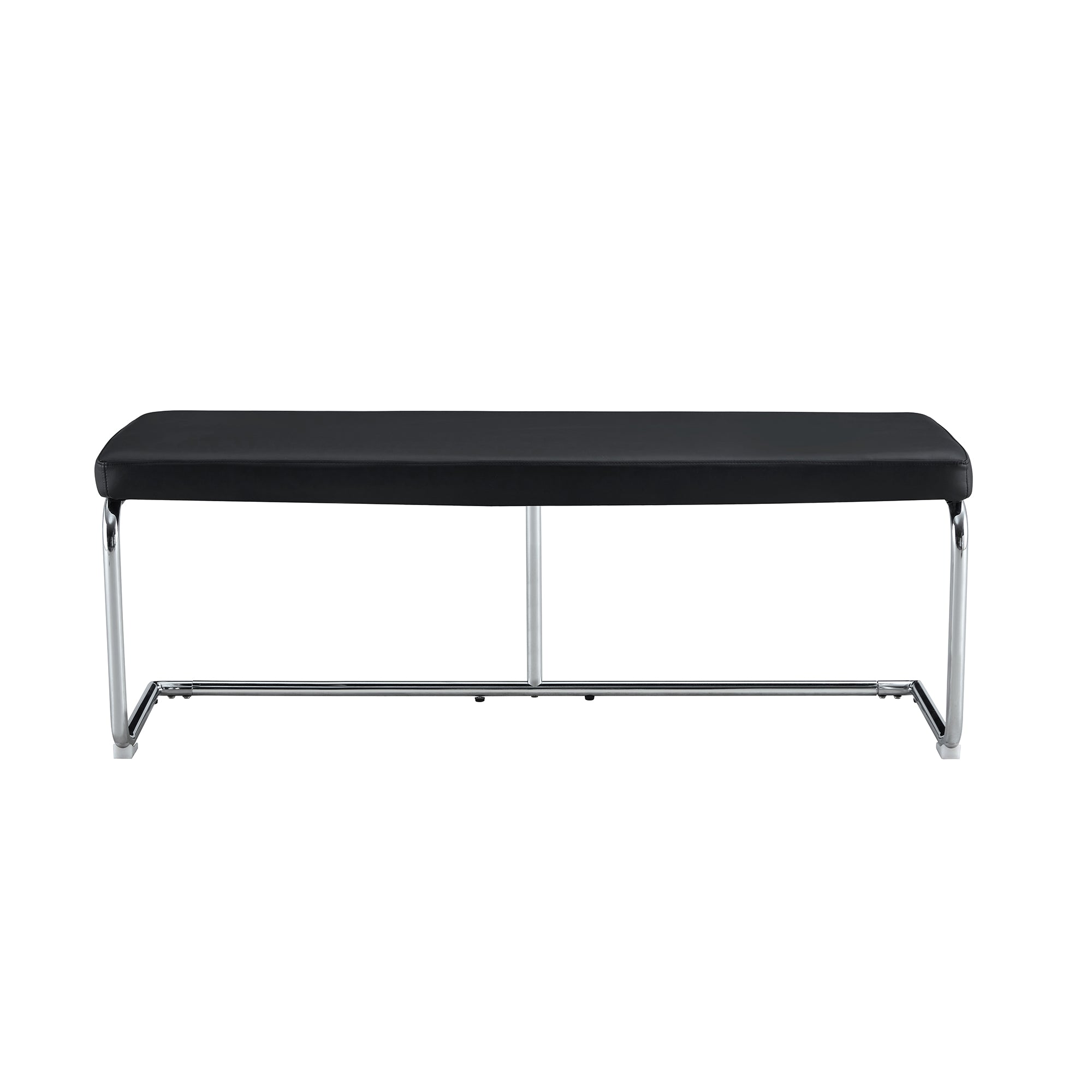 Bench 130cm Modern Dining Hallway Chrome Frame Leather Black