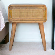 Solid Wood Bedside, Close-Knit Rattan Drawer, Beige