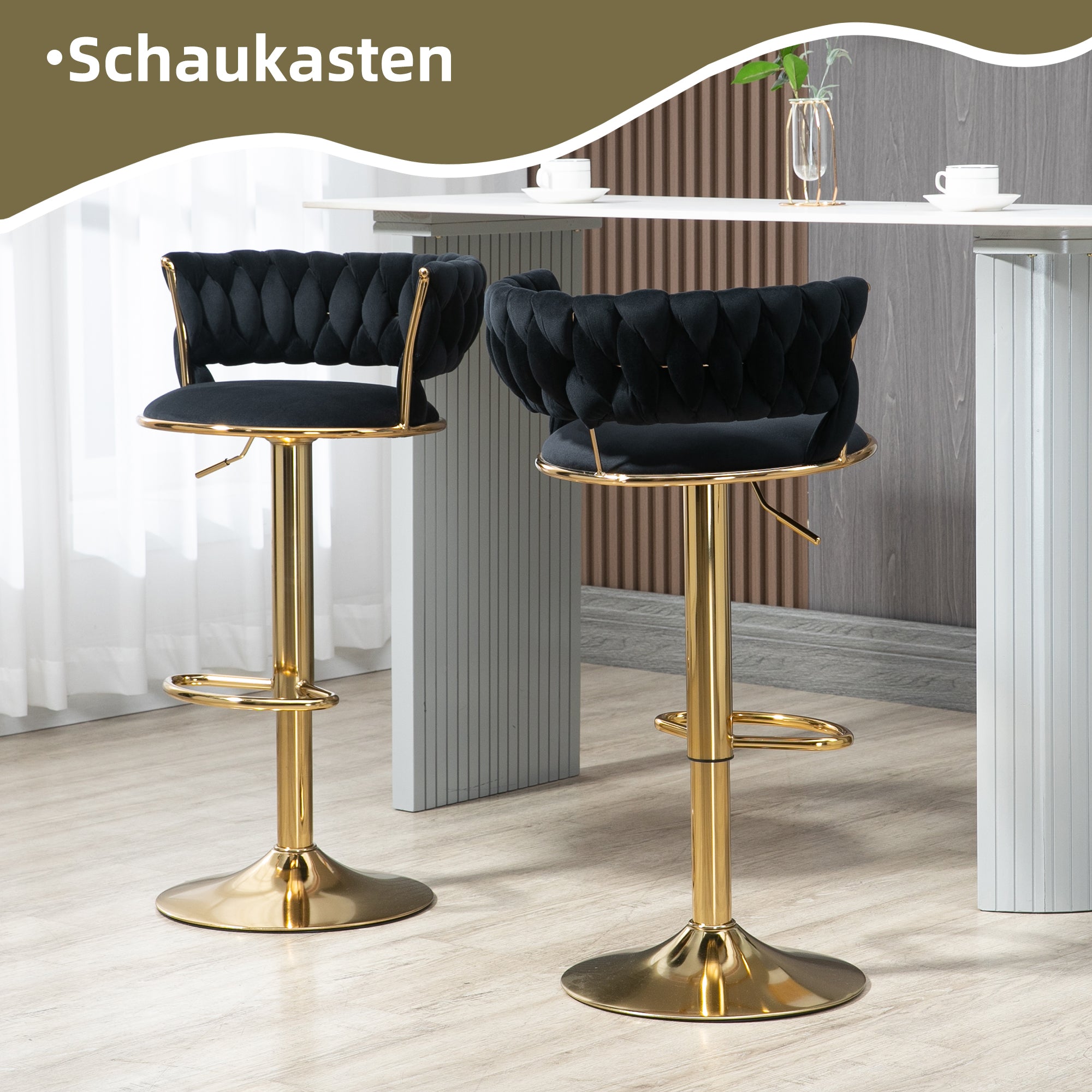 Velvet Swivel Bar Stool Set, Adjustable Height with Handcrafted Backrest