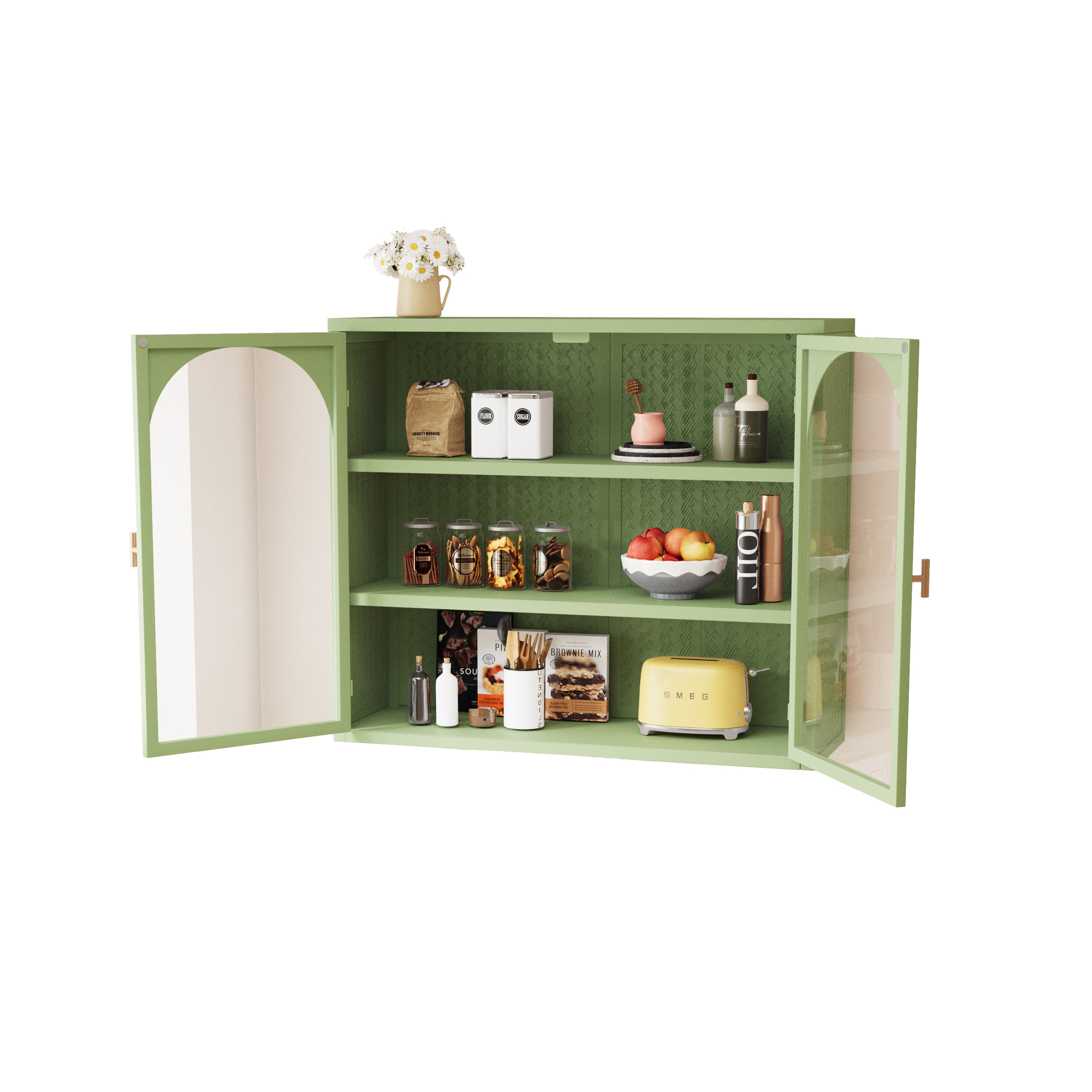 Wall Cabinet 70cm Two-door Three-tier Storage Woven Pattern, Green