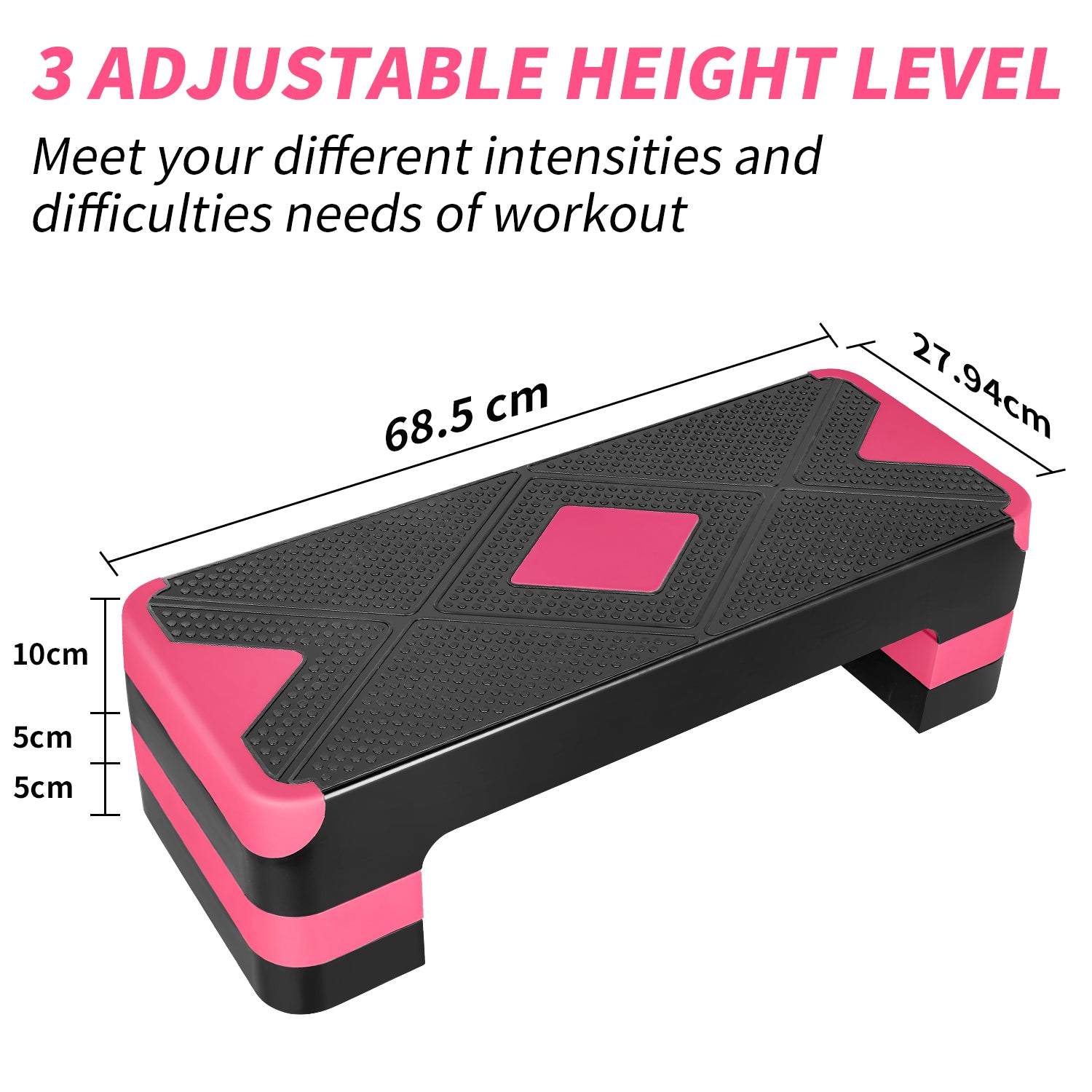 Aerobic Stepper Adjustable 68.5cm/27" Step Deck with 3 Height Risers