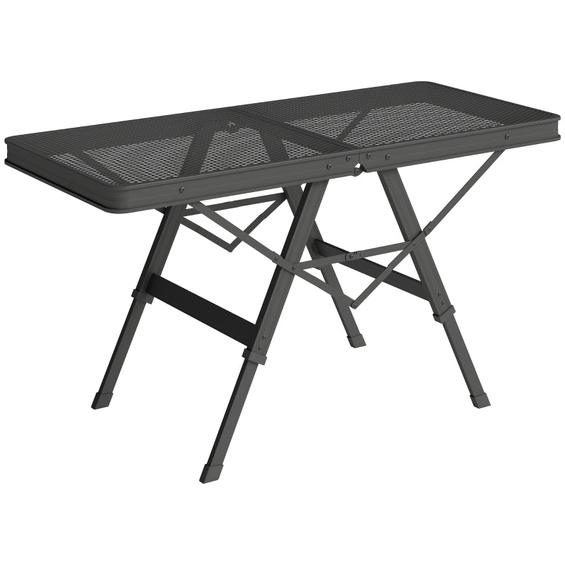 3 ft Folding Camping Table, Adjustable Height Portable Mesh Desktop, Black
