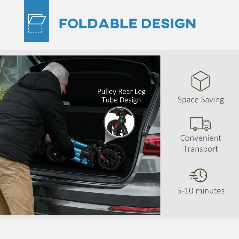 Folding Rollator Walker, Lightweight with Seat, Backrest, Dual Brakes, Adjustable Handle Height, and Storage Bag, Blue