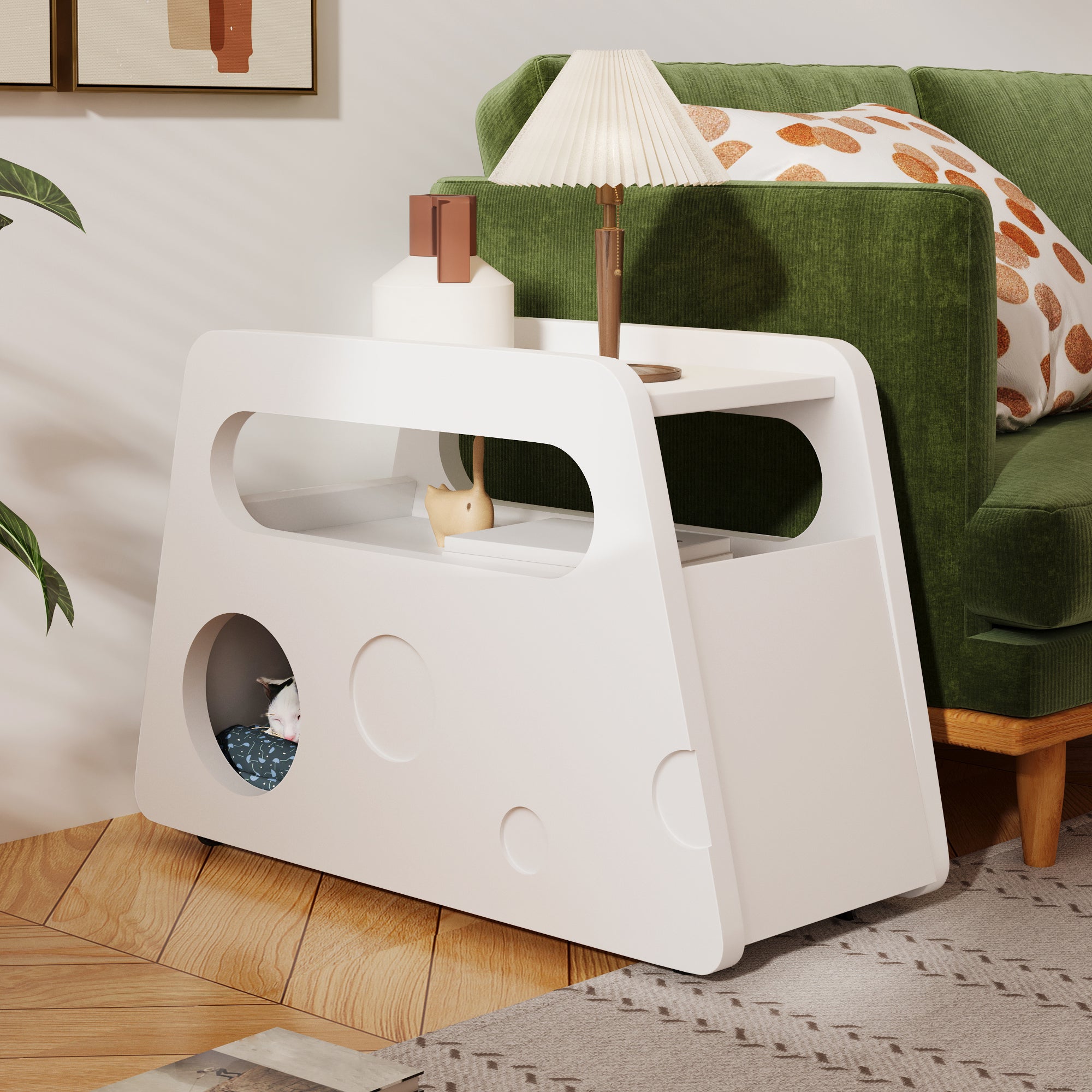 Sideboard, Mobile Space-Saving with Casters, White