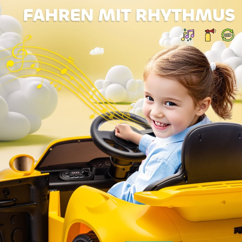 Children's Electric Car with Remote Control, MP3 Player and LED Lights, Yellow