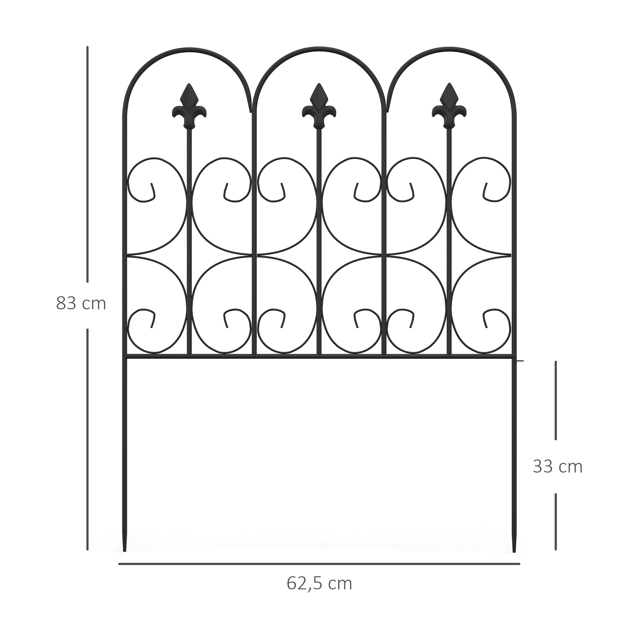 Decorative Garden Fencing, 5PC 83cm x 3m Picket Fence Panels, Black Metal Wire