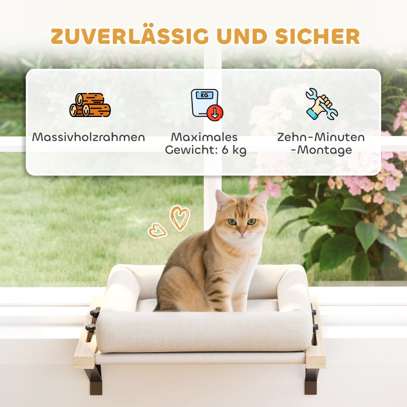 Cat House for Windowsills/Radiators, Cushion, Wooden Frame, White