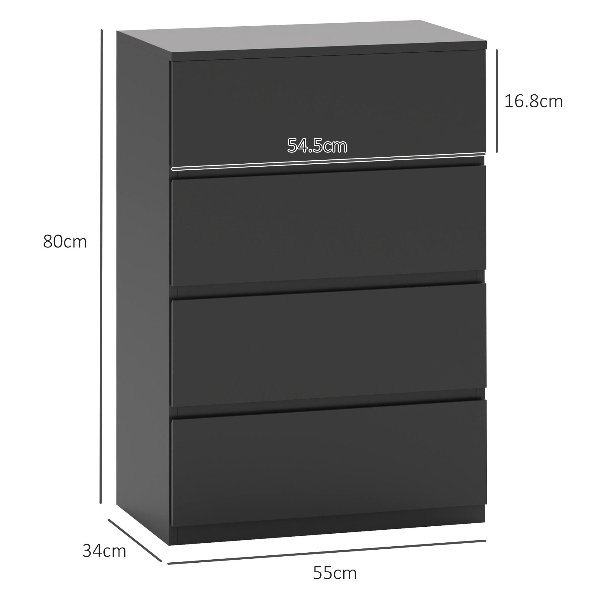 Chest of Drawers, Modern 4-Drawer Storage Dresser, Particle Board