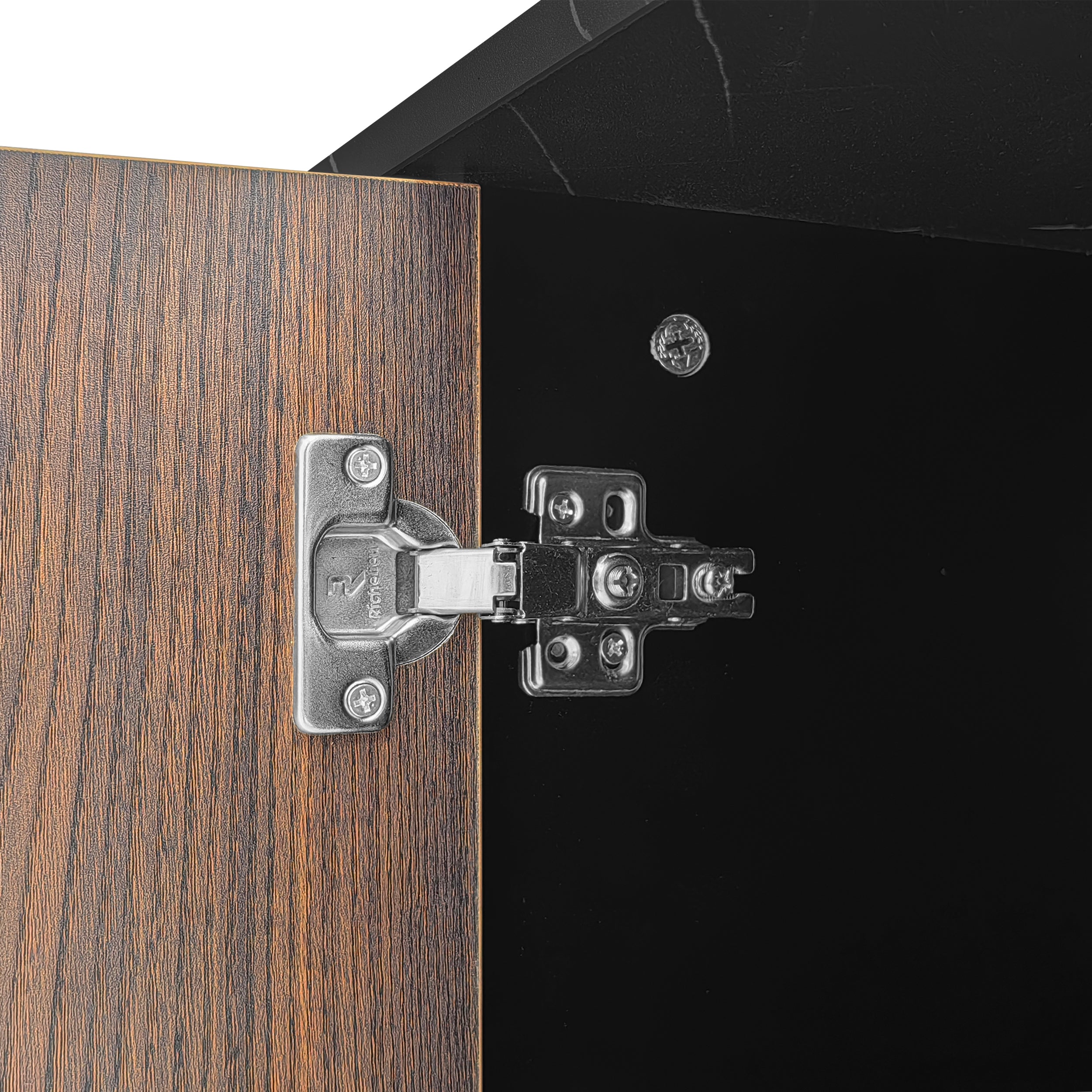 TV Cabinet, 200cm, Adjustable LED, 2 Doors, 2 Drawers, Black Marble & Dark Wood