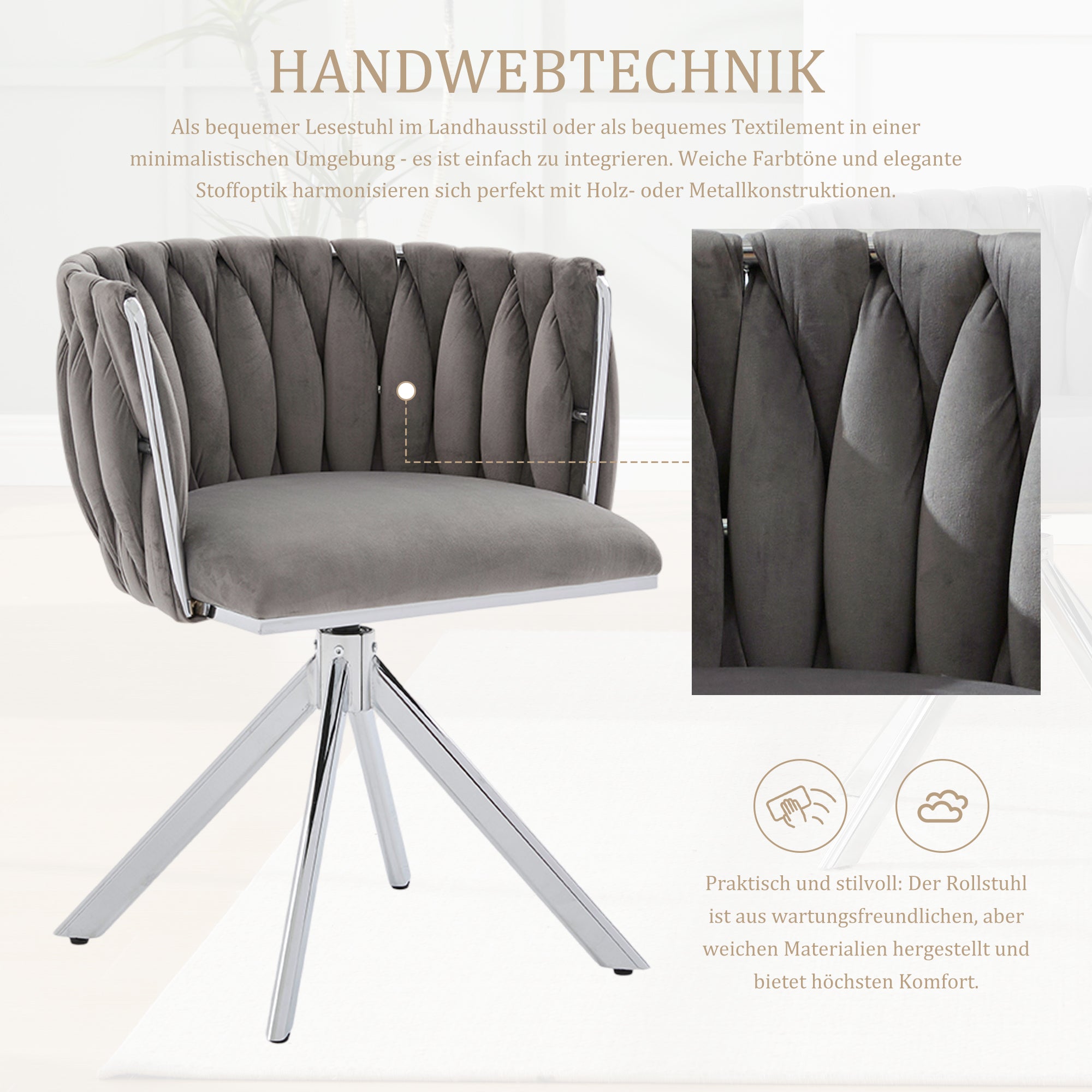 Velour Armchair, 180° Swivel, Ergonomic, Heavy-Duty Metal Frame