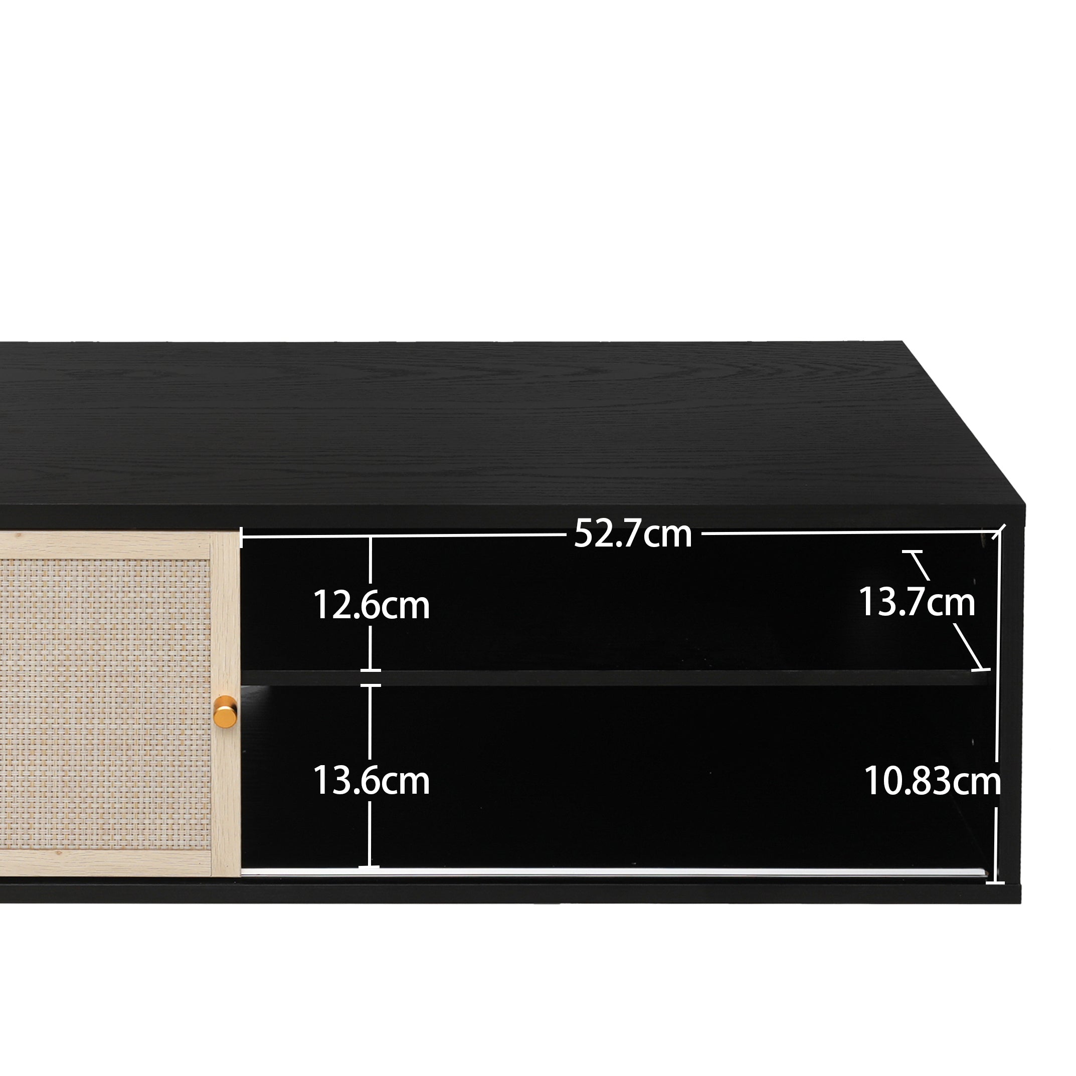 Wall Cabinet rectangular with sliding doors, rattan weave, 110 cm, black