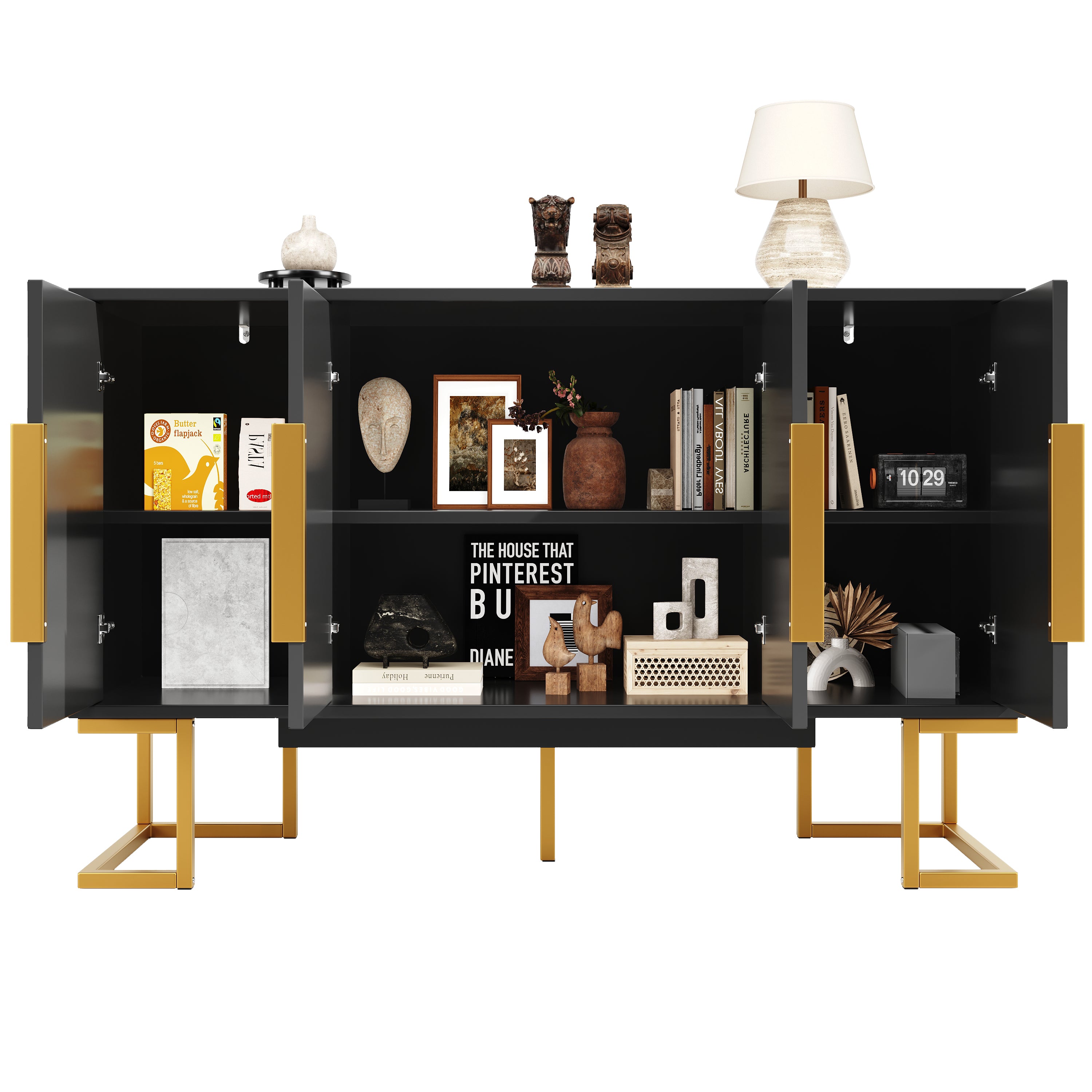 Modern Side Cabinet 140x40x80cm 4 Doors Adjustable Shelves - Blue/Black