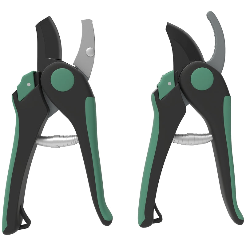 Garden Tool Set 2 Pieces Metal with Pruning Shears Green and Black
