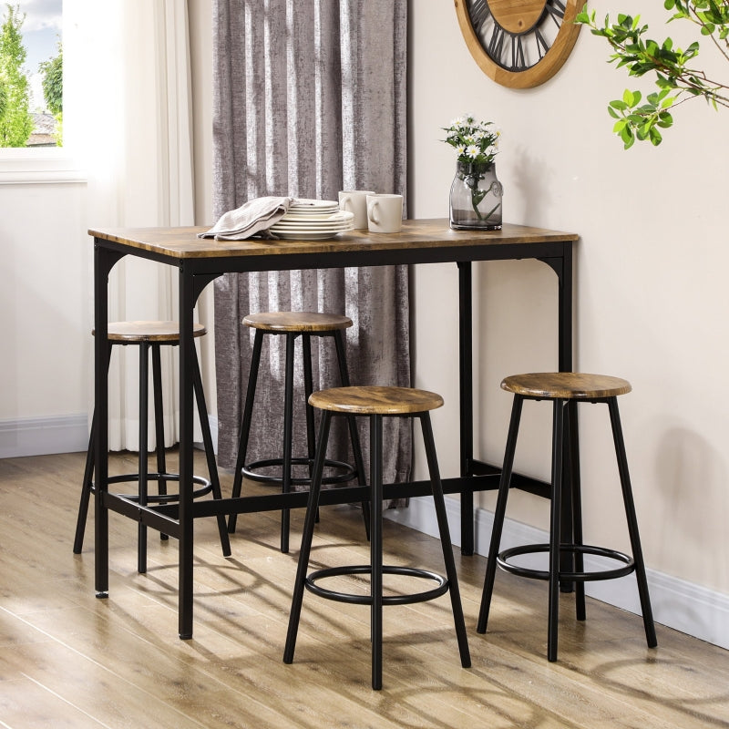 Five-Piece Bar Table Set, Industrial Style, Brown/Black