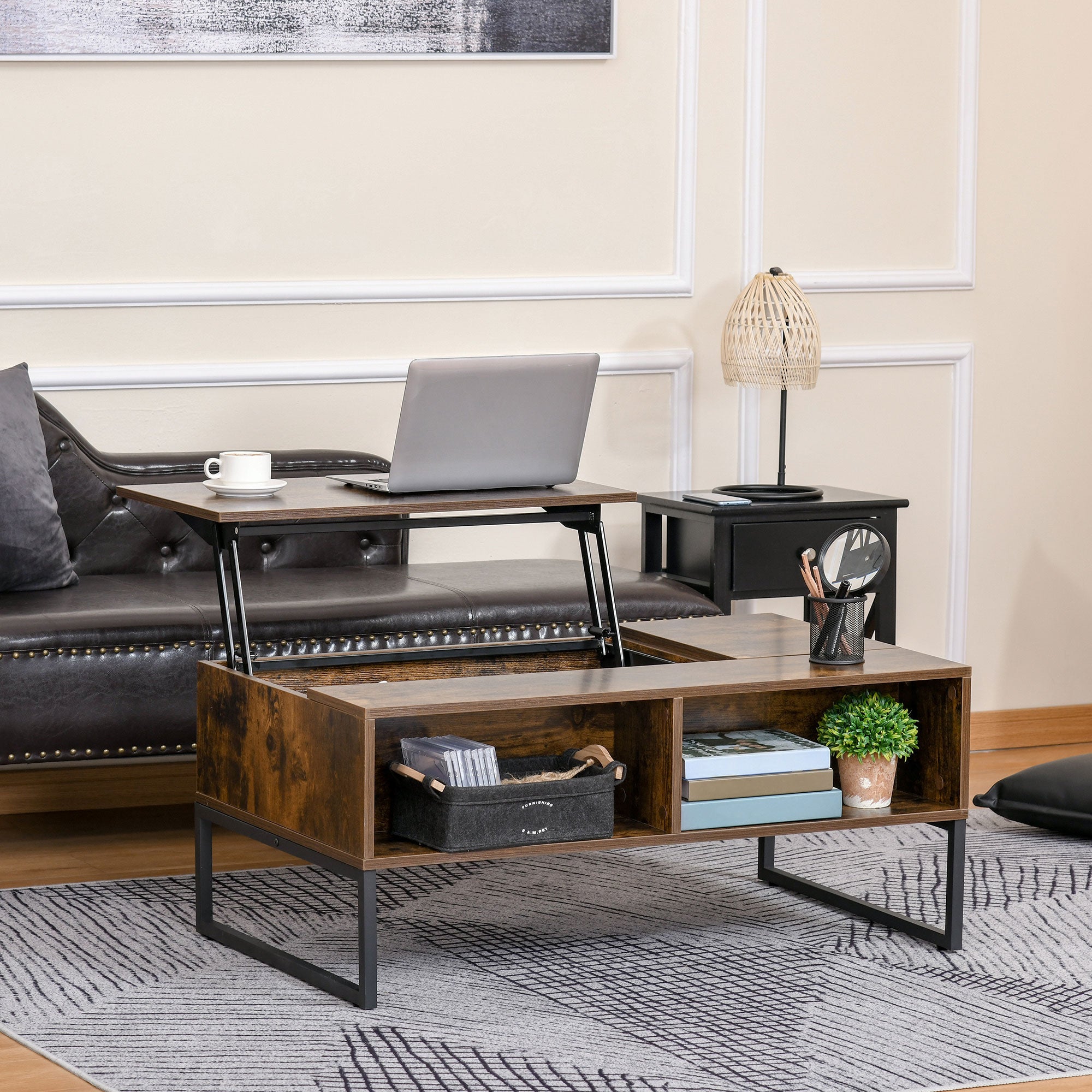 Coffee Table Living Room Height-Adjustable Top Brown Chipboard