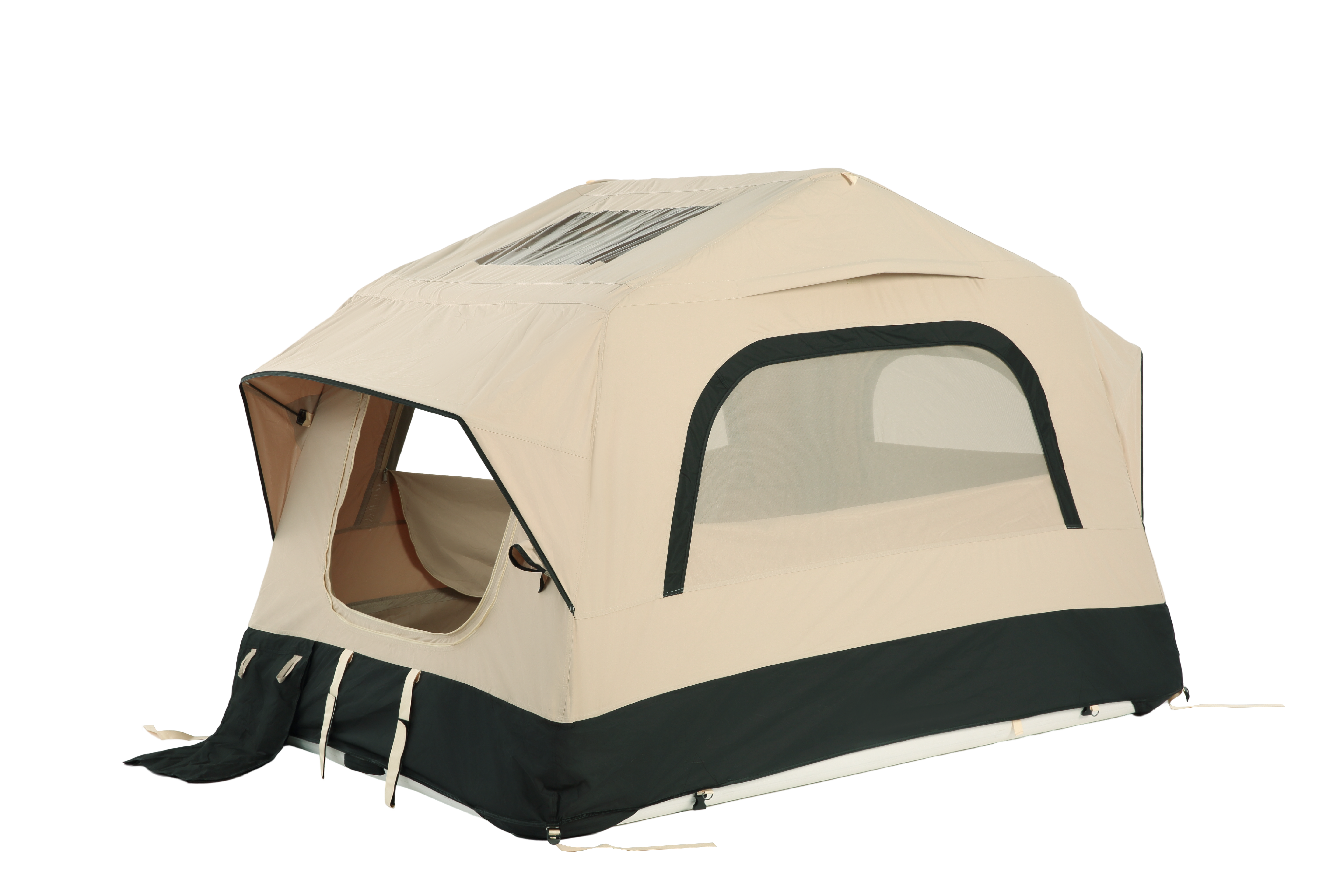 Inflatable Camping Tent with Hand Pump, Roof Tent - Beige + Black