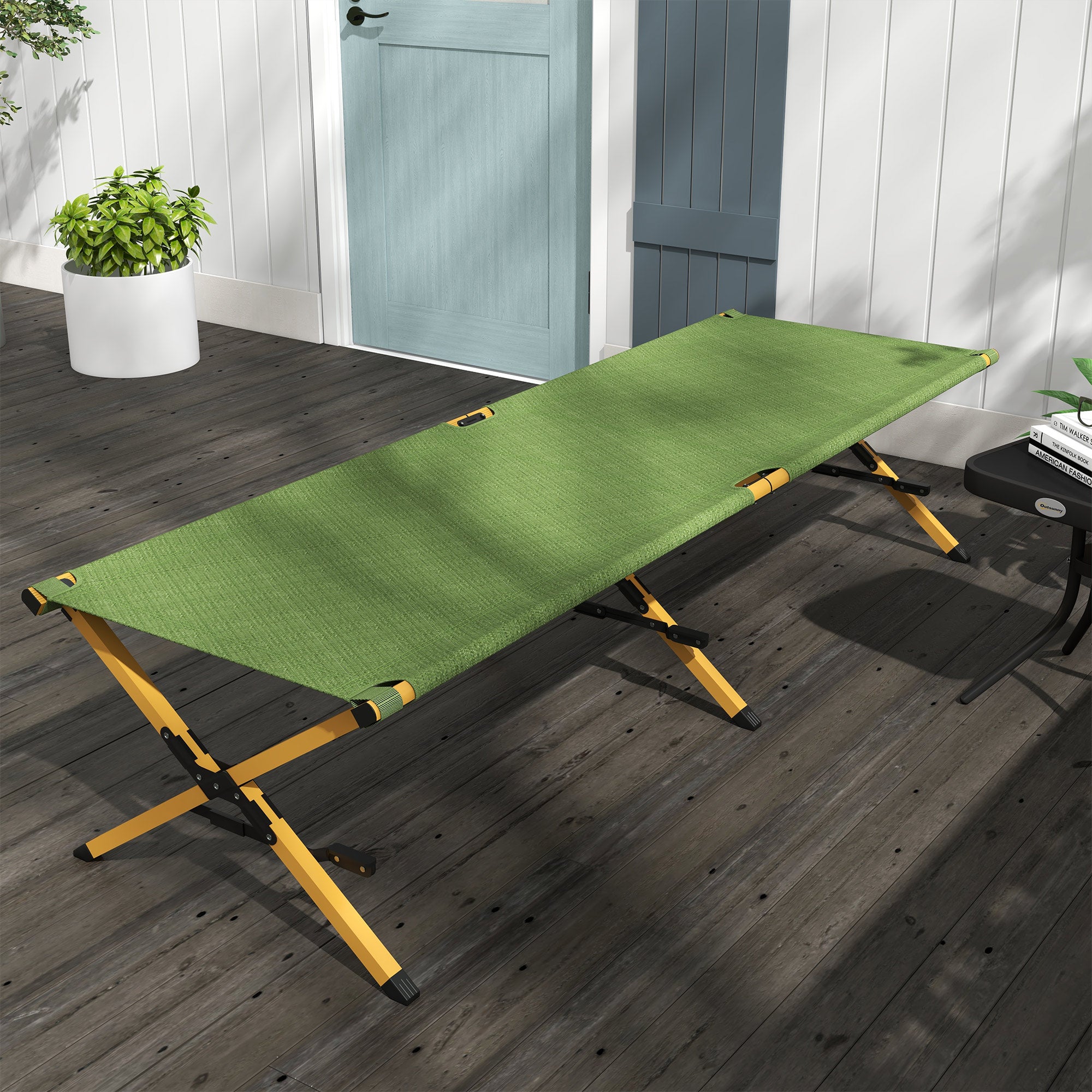 Folding Sun Lounger, Garden with Side Pocket, Oxford Dark Green