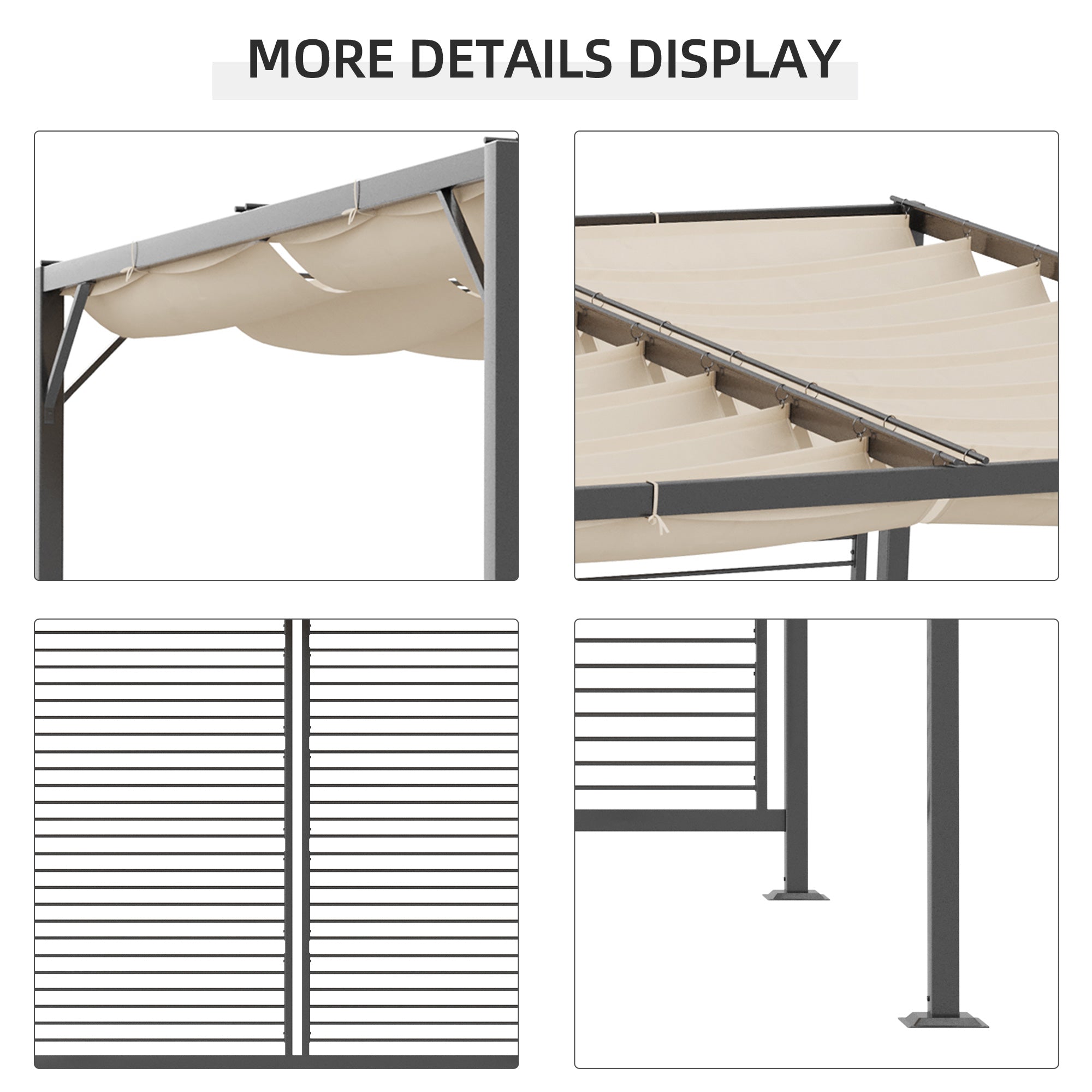 Metal Pergola 3 x 2.8m, Retractable Fabric Roof - Beige