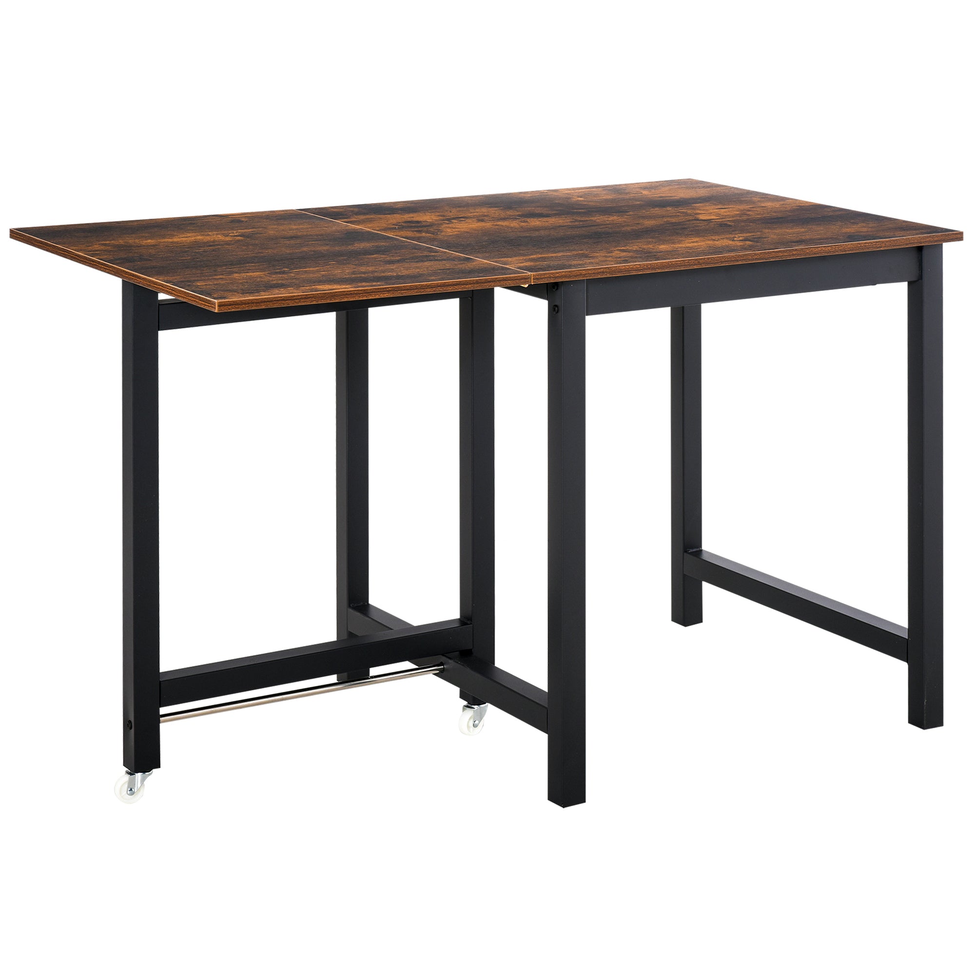 Extendable Dining Table, Folding Kitchen with Wheels, Metal Brown