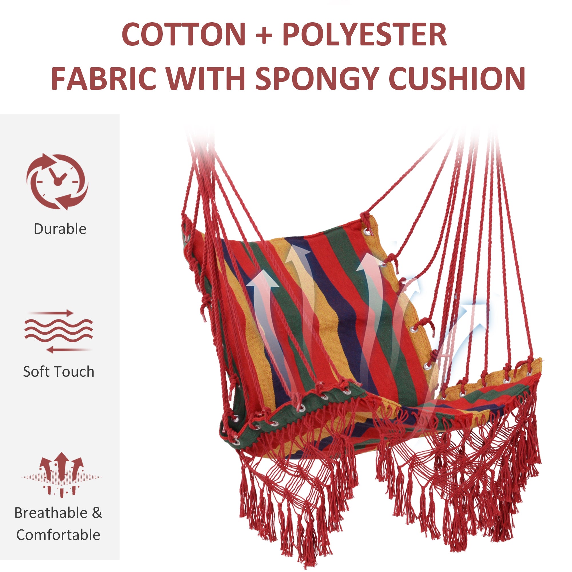 Hammock Chair Swing Hanging Seat Indoor Outdoor Cotton Polyester Multicolor