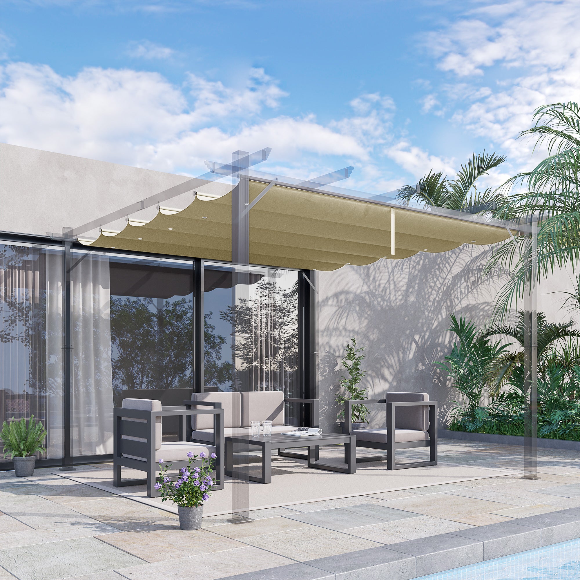 Retractable Pergola Shade Cover Replacement Canopy Fabric 3 x 3m Beige