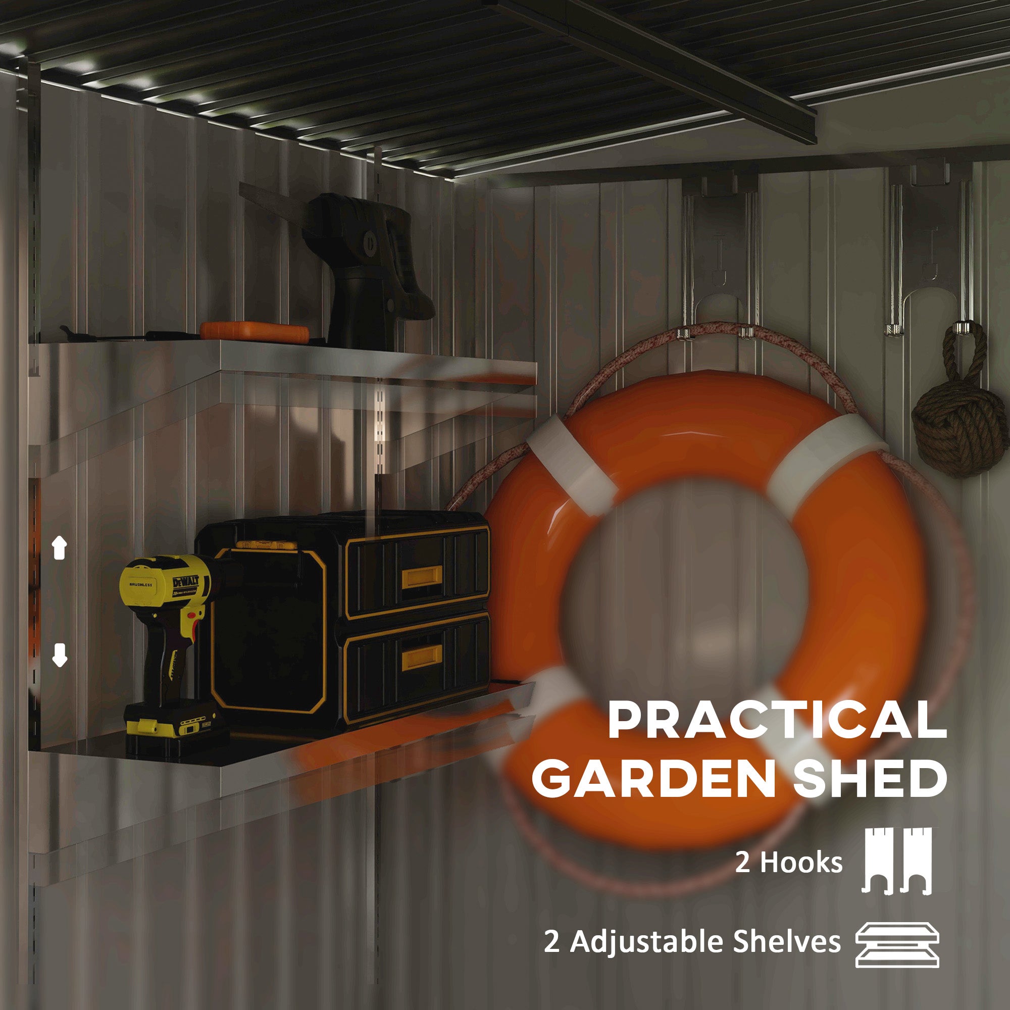 Shed 7 x 5ft Sliding Door Galvanised Metal - Green