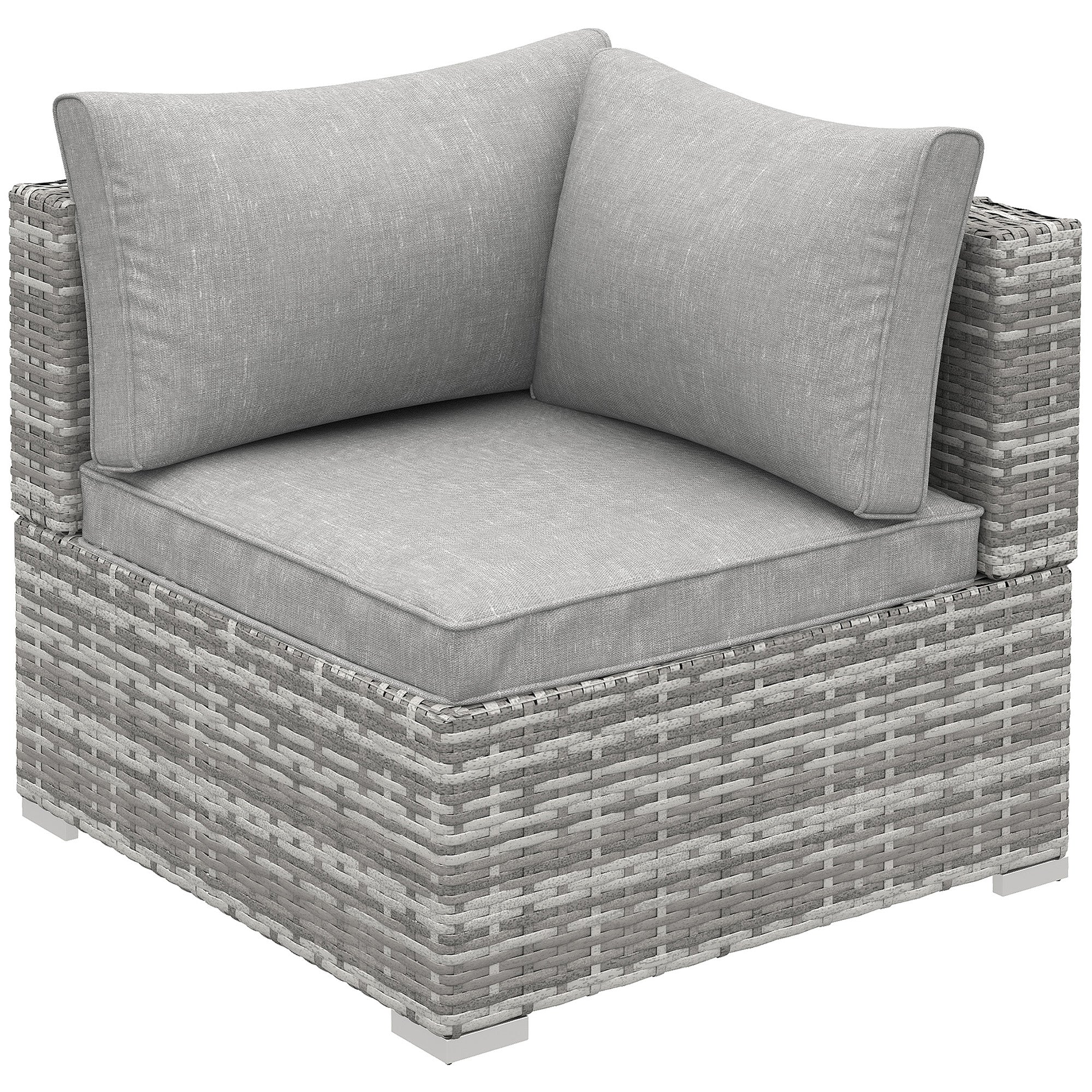 Outdoor PE Rattan Corner Sofa Single Chair with Cushions, Light Grey