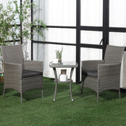 3 Pieces Rattan Bistro Set Wicker with 2-Tier Table and Washable Cushions Grey