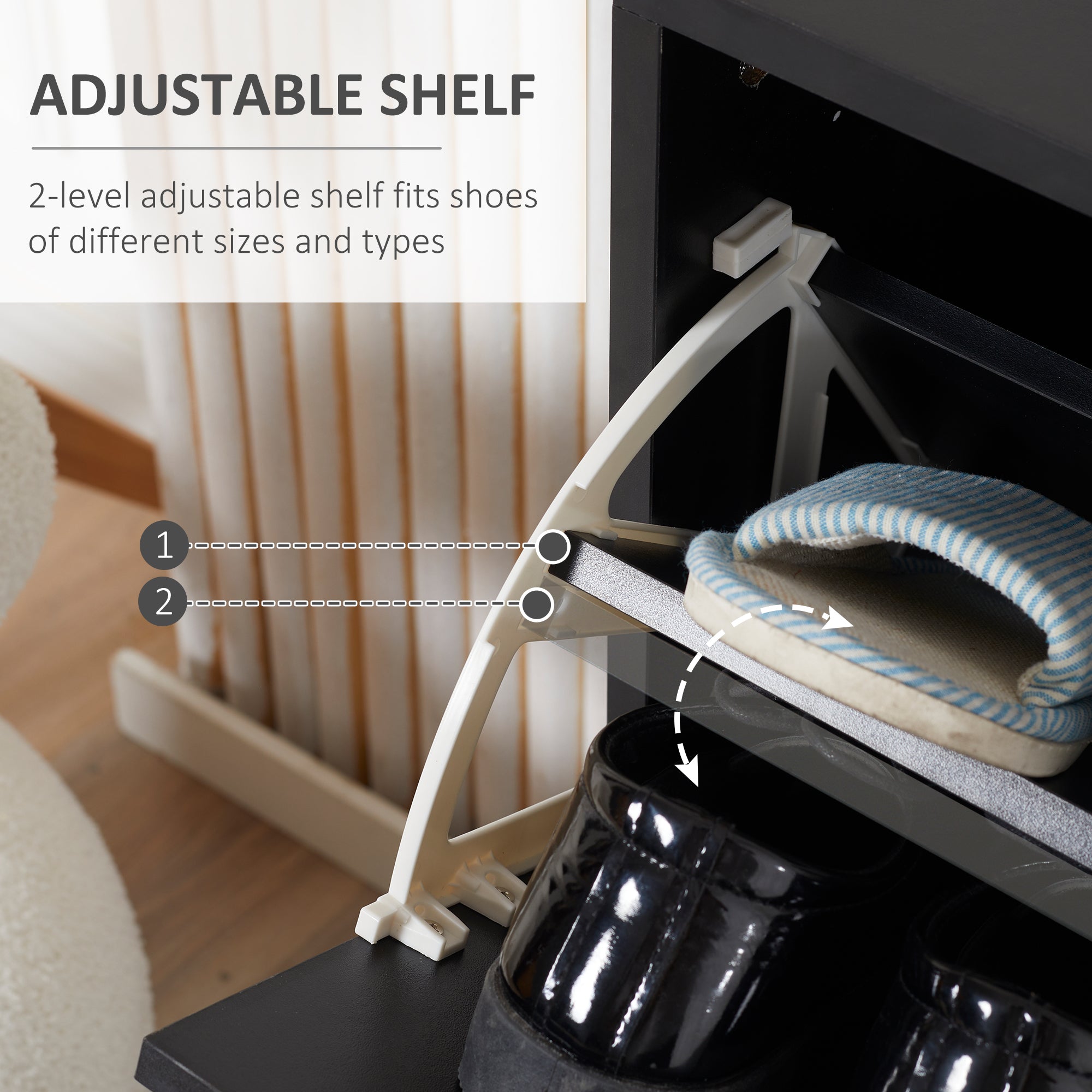 2 Drawer Shoe Cabinet, Slim with Flip Doors for 12 Pairs of Shoes, Black