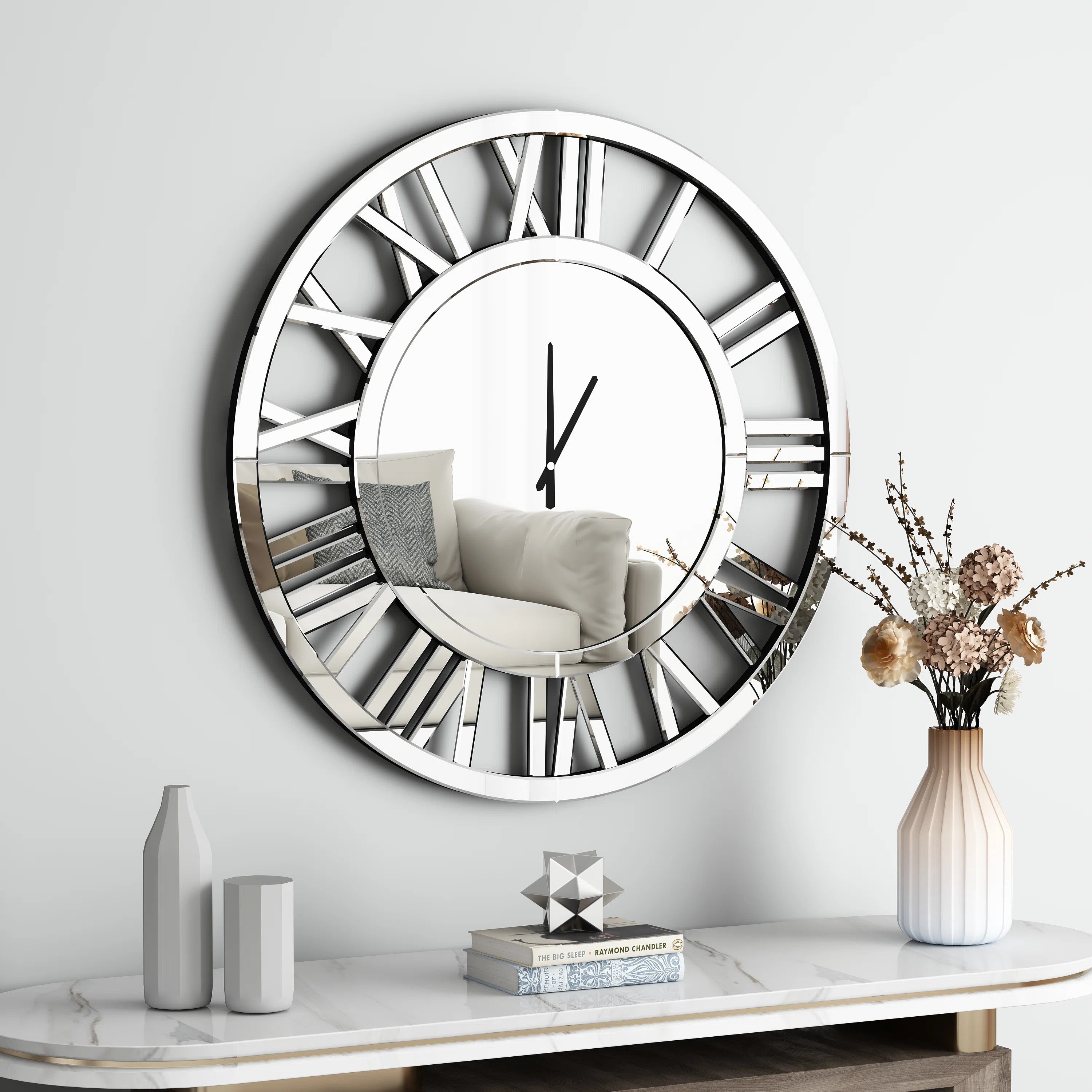 Wall Clock Modern Stylish Round Glass Finish
