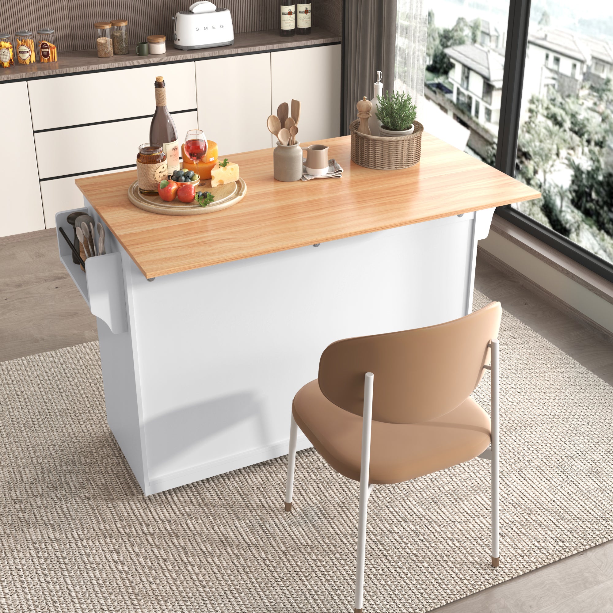 Serving Trolley Folding Tabletop Casters Interchangeable Legs - White