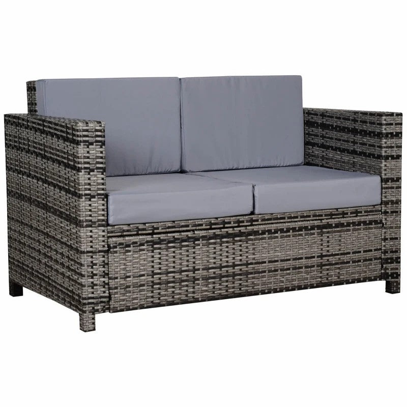 Rattan Sofa 2 Seater Padded Cushion Garden Loveseat Mixed Grey
