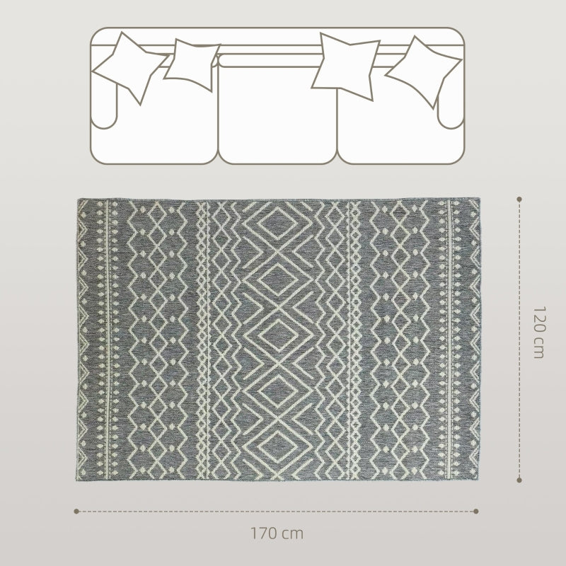 Rug Flat Weave Washable Anti-Slip Kitchen Boho Design Grey