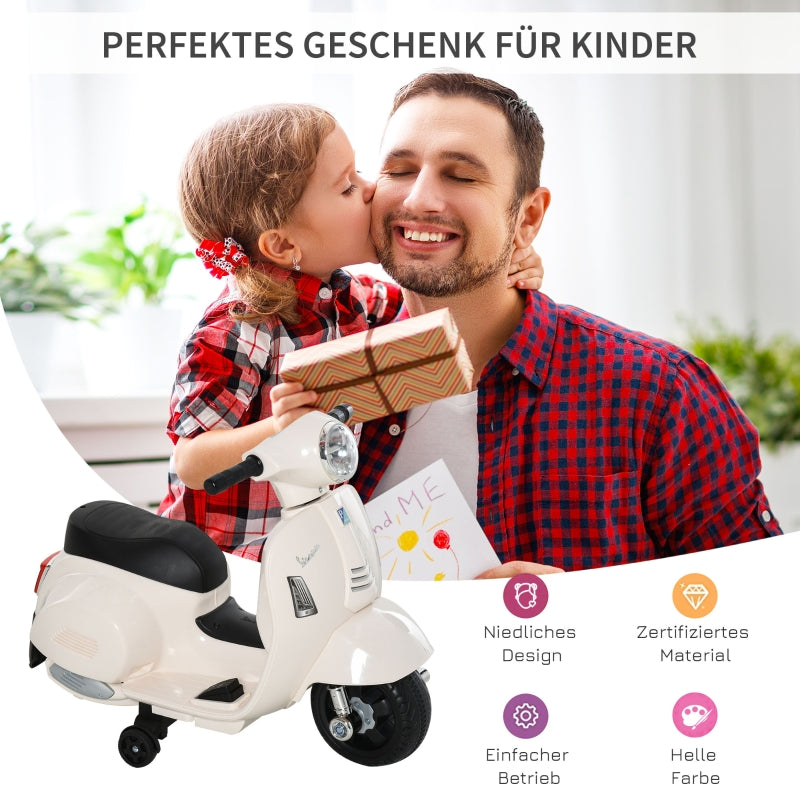 VESPA Electric Motorcycle for Kids, LED Light & Sound, PP Plastic & Metal, White